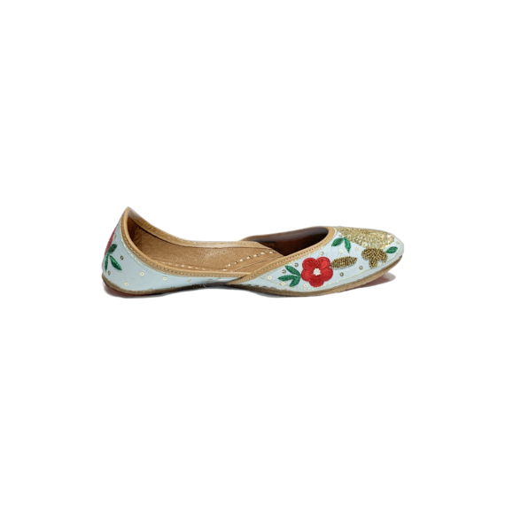 Traditional Indian Women Ladies Light Blue Embroidered Punjabi Juttis Mojari Ethnic Shoes Handmade Jutti Comfort Flat Shoes