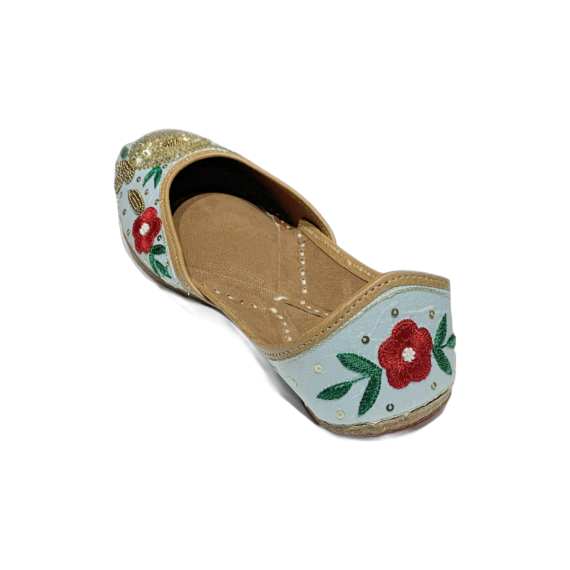Traditional Indian Women Ladies Light Blue Embroidered Punjabi Juttis Mojari Ethnic Shoes Handmade Jutti Comfort Flat Shoes