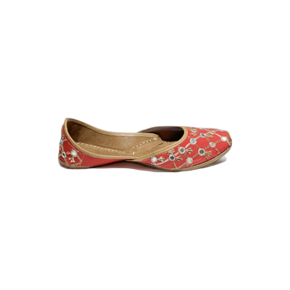 Traditional Indian Punjabi Juttis Women Ladies Mojari Ethnic Shoes Handmade Red Jutti Comfort Flat Shoes