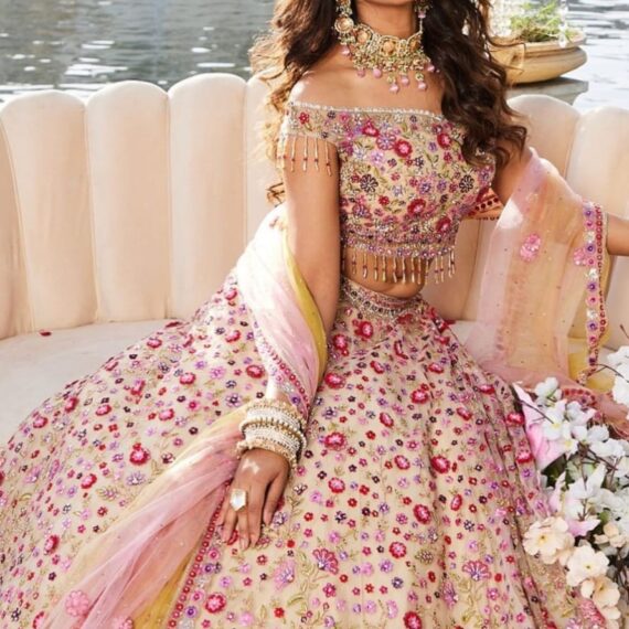 Designer Net Lehenga Blouse with Heavy Thread and Handwork