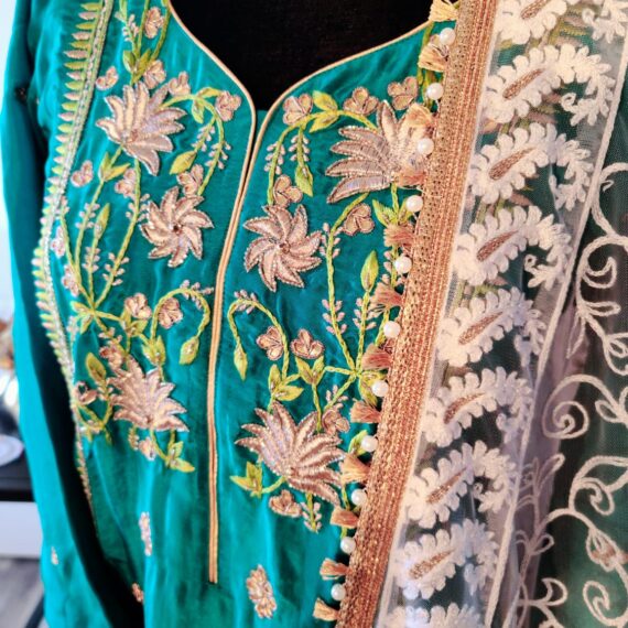 Green & Off White Designer Palazzo Suit with Dupatta Punjabi Party Wear Dresses Ladies Girls Ethnic Wear Indian Handmade Boutique
