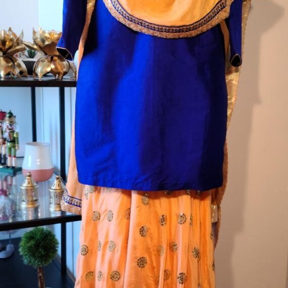 Blue & Peach Designer Palazzo Suit with Dupatta Punjabi Party Wear Dresses Ladies Girls Ethnic Wear Indian Handmade Boutique