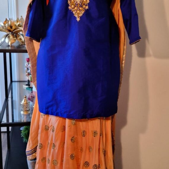 Blue & Peach Designer Palazzo Suit with Dupatta Punjabi Party Wear Dresses Ladies Girls Ethnic Wear Indian Handmade Boutique