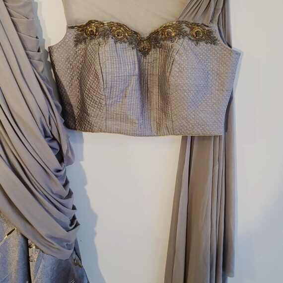 Designer Gown Party Wear Gray Dresses Wedding Receptions for Ladies Girls Indian Handmade Boutique