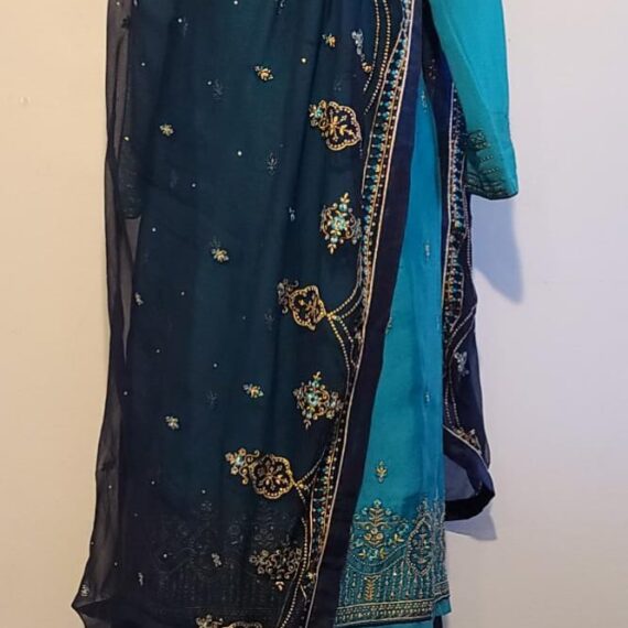Firozi & Navy Blue Designer Palazzo Suit with Dupatta Punjabi Party Wear Dresses Ladies Girls Ethnic Wear Indian Handmade Boutique