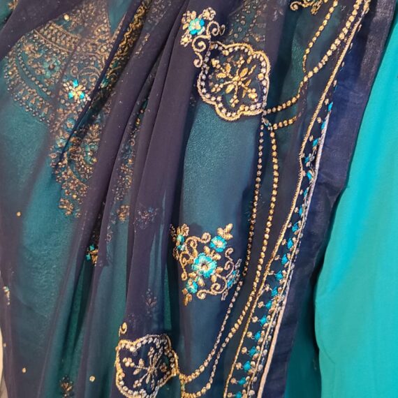 Firozi & Navy Blue Designer Palazzo Suit with Dupatta Punjabi Party Wear Dresses Ladies Girls Ethnic Wear Indian Handmade Boutique