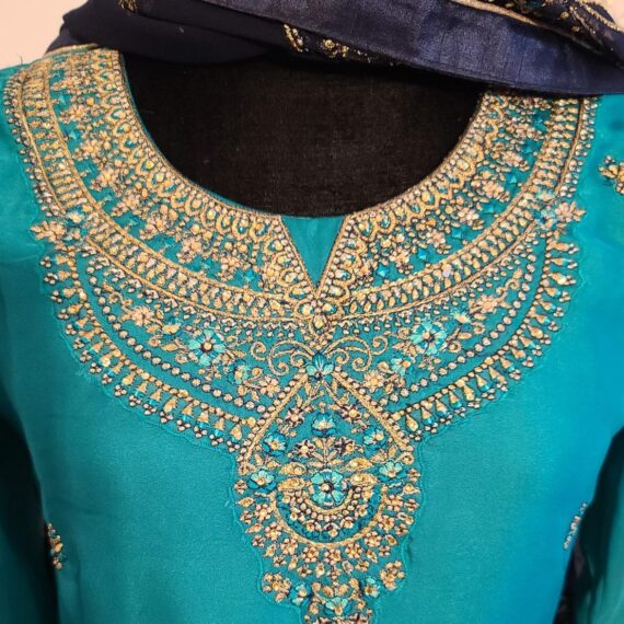 Firozi & Navy Blue Designer Palazzo Suit with Dupatta Punjabi Party Wear Dresses Ladies Girls Ethnic Wear Indian Handmade Boutique