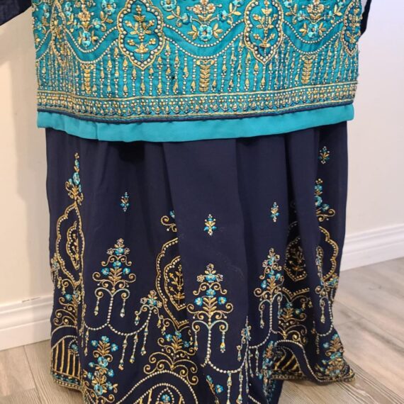 Firozi & Navy Blue Designer Palazzo Suit with Dupatta Punjabi Party Wear Dresses Ladies Girls Ethnic Wear Indian Handmade Boutique