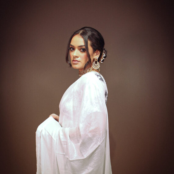 Silver Shimmer Saree with Heavy Embroidered Sequence Work Blouse