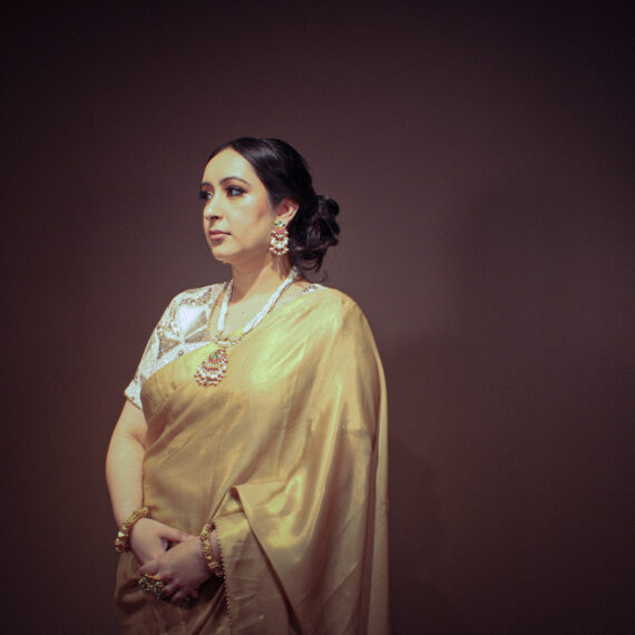 Golden Shimmer Sari with Heavy Embroidered Sequence Work Blouse