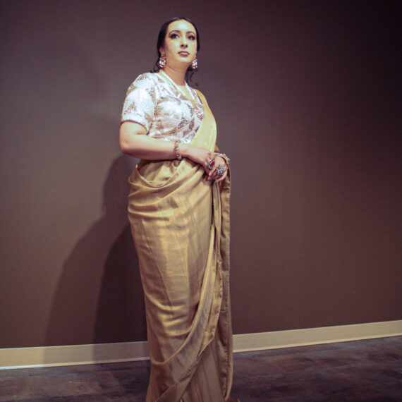 Golden Shimmer Sari with Heavy Embroidered Sequence Work Blouse