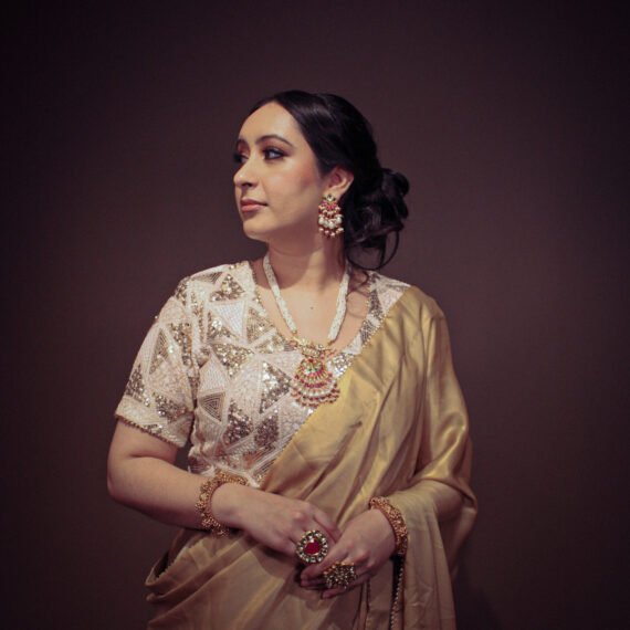 Golden Shimmer Sari with Heavy Embroidered Sequence Work Blouse
