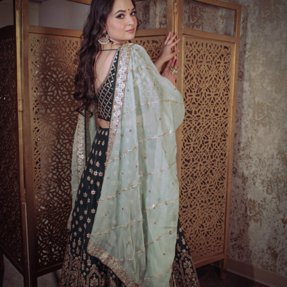 Green Raw Silk Designer Lehenga Choli Punjabi Party Dress Ladies Girls Ethnic Wear Indian Boutique