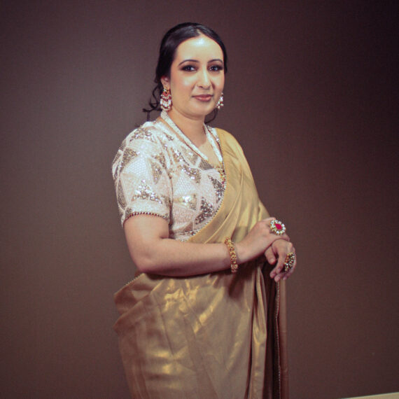 Golden Shimmer Sari with Heavy Embroidered Sequence Work Blouse
