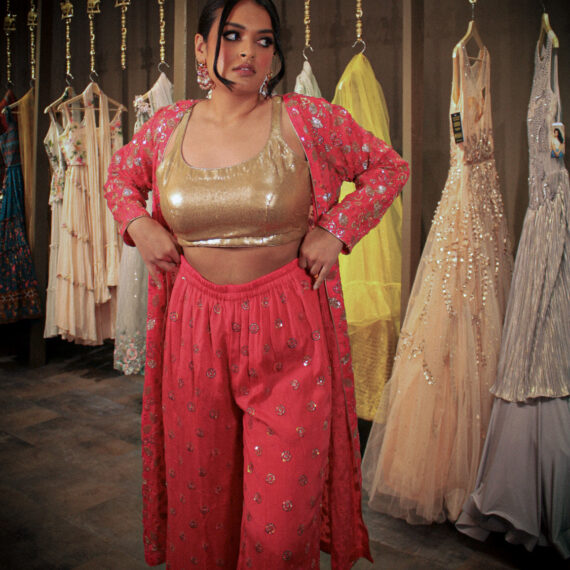 Golden & Pink Multi-color Designer Punjabi Party Wear Dresses Girls Ethnic Wear
