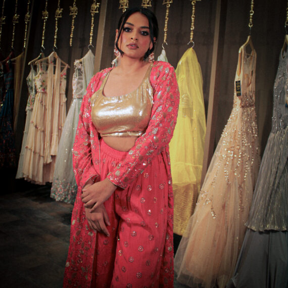 Golden & Pink Multi-color Designer Punjabi Party Wear Dresses Girls Ethnic Wear