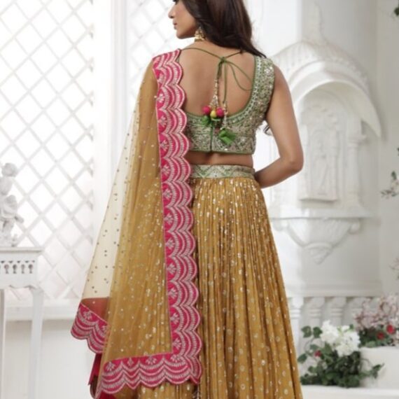 Designer Georgette Lehenga Blouse with Heavy Handwork Mustard Green