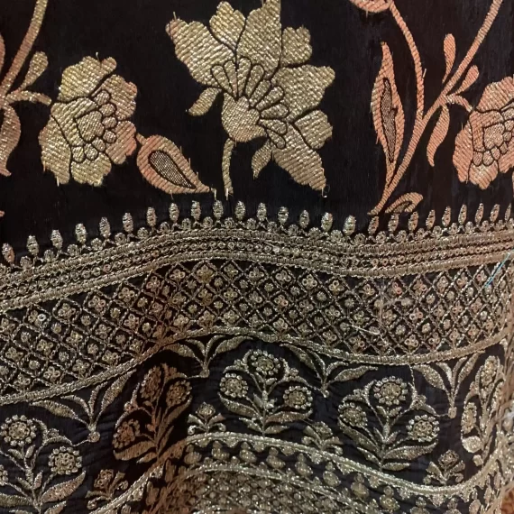 Banarsi black & red trouser suit