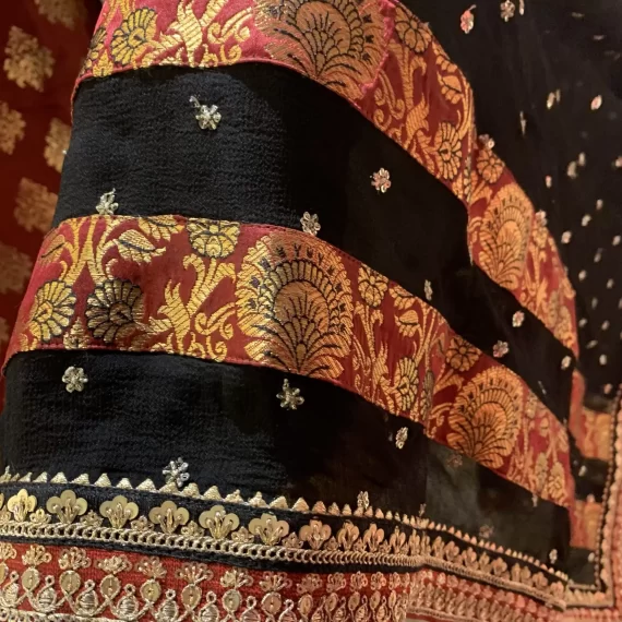Banarsi black & red trouser suit