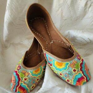 Traditional Indian Punjabi Juttis Women Ladies Mojari Ethnic Shoes Handmade Jutti Comfort Flat Shoes Blue