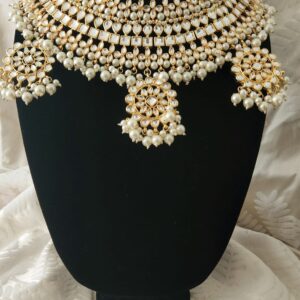 Indian Traditional Bollywood Fashion Kundan Bridal Jewelry Set with Choker Earrings Maang Tikka for Women