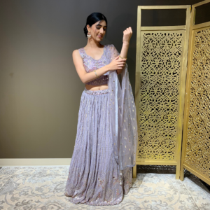 Dusty Lavender Lehenga Set with Sequin Work and Mirror Handwork Blouse