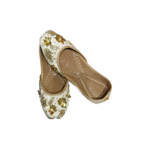 Traditional Indian Women Ladies Embroidered Punjabi Juttis Mojari Ethnic Shoes Handmade White Golden Jutti Comfort Flat Shoes