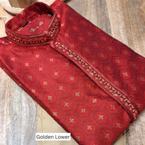 Jacquard Silk Kurta - Crimson Red