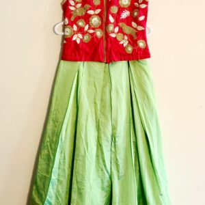Kids Size Designer Red & Green Punjabi Partywear Dress-Girls Ethnic Wear