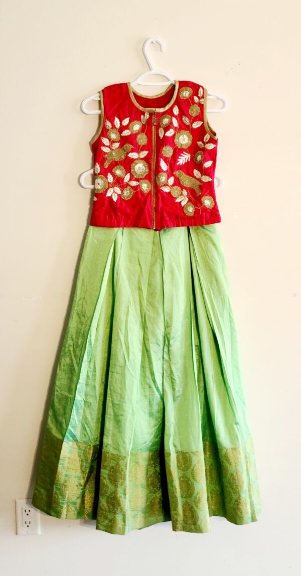 Kids Size Designer Red & Green Punjabi Partywear Dress-Girls Ethnic Wear