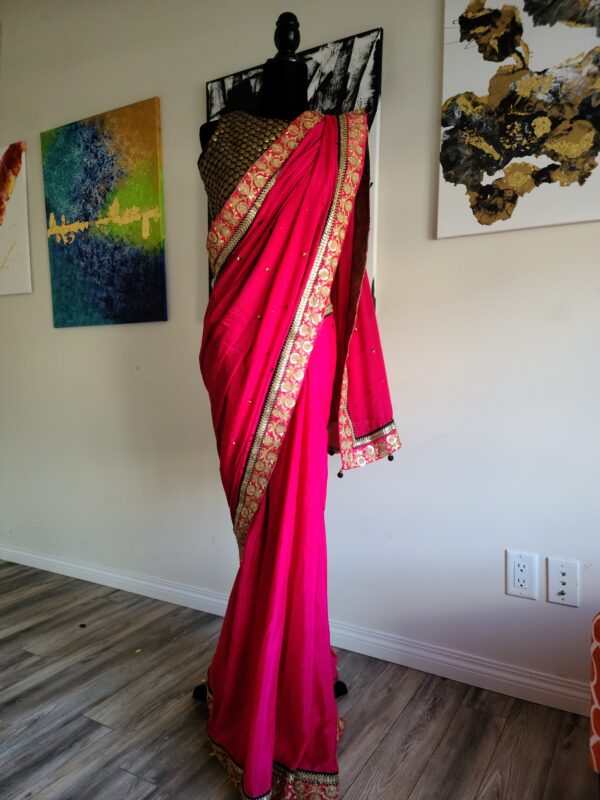 Black & Pink Saree Designer Punjabi Party Wear Dresses Ladies Girls Ethnic Wear Indian Handmade Boutique