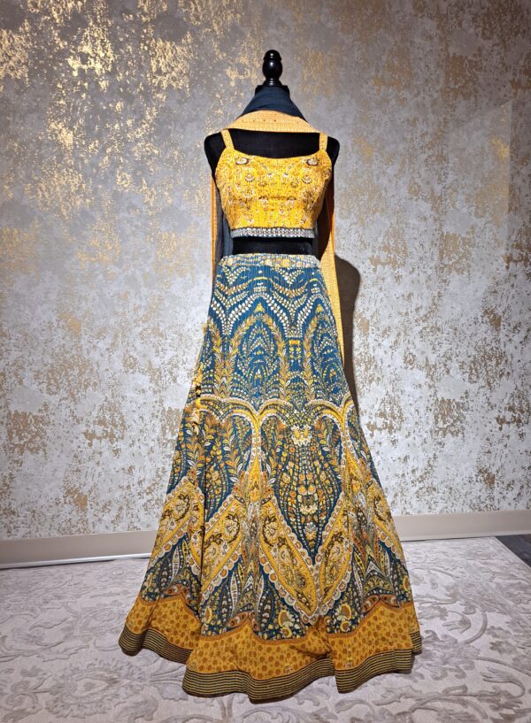 Designer Partywear Teal Green & Yellow Digital Printed Lehenga Choli Ladies Girls Ethnic Wear Dresses Indian Boutique