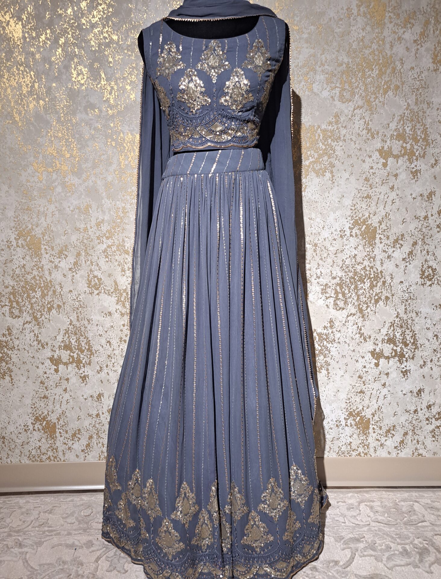 Gray Georgette Designer Lehenga Punjabi Party Weeding Dress Ladies Girls Ethnic Wear Indian Boutique - Image 2