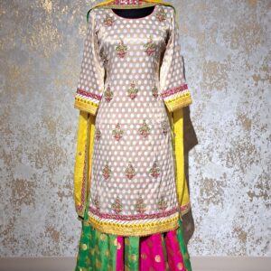 Designer Off White & Pink Green Lehenga With Long Shirt Party wear Dresses Ladies Girls Ethnic Wear Handmade Indian Boutique