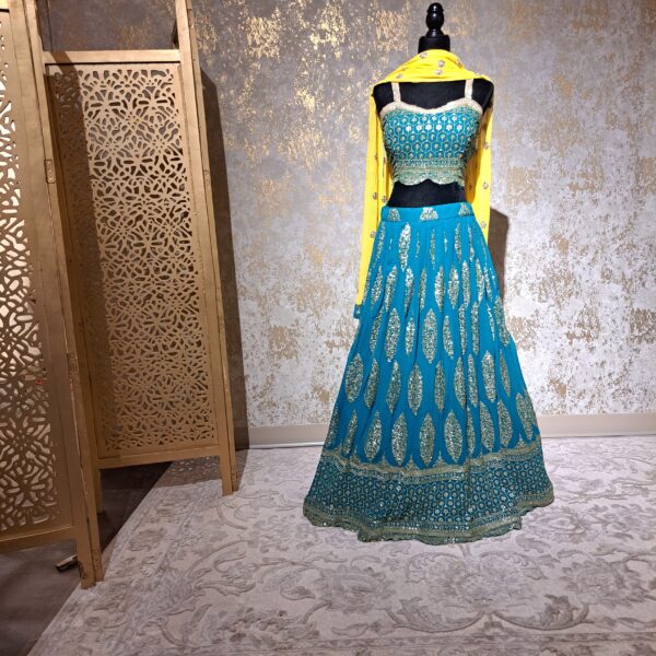 Designer Teal Green & Yellow Embroidered Lehenga Choli Party wear Dresses Ladies Girls Ethnic Wear Handmade Indian Boutique
