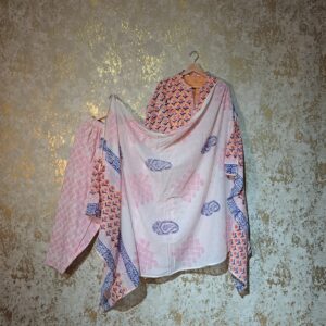 Designer Peach Pink Floral Block Printed Pure Cotton Casual Salwar Suit with Dupatta Dresses