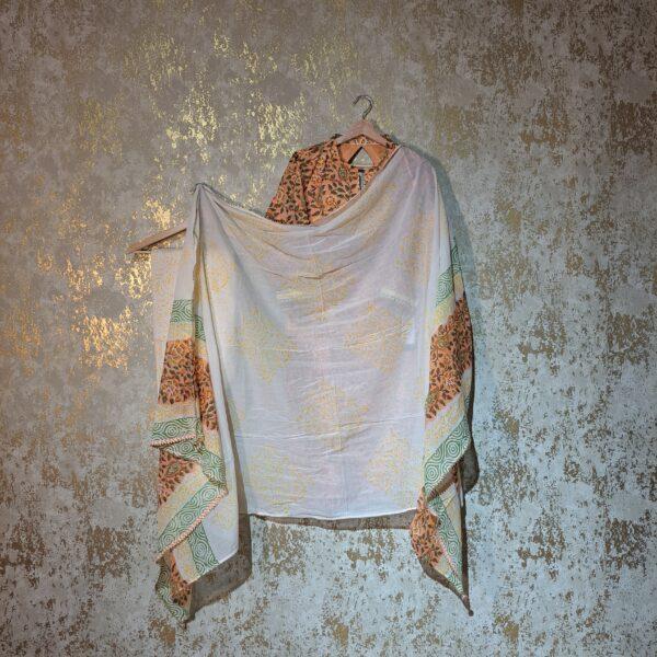 Designer Peach Floral Block Printed Pure Cotton Casual Punjabi Salwar Suit with Dupatta Dresses