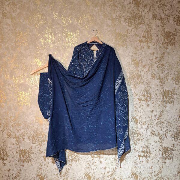 Designer Navy Blue Block Printed Pure Cotton Casual Salwar Suit with Dupatta Dresses