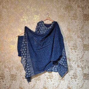 Designer Navy Blue Block Printed Pure Cotton Casual Trouser Punjabi Suit with Dupatta Dresses