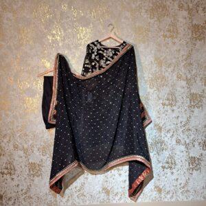 Designer Black Silk Trouser Suit with Dupatta Party-wear Dresses Ladies Girls Ethnic Wear Indian Handmade Boutique