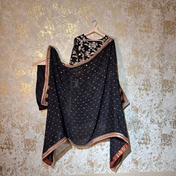 Designer Black Silk Trouser Suit with Dupatta Party-wear Dresses Ladies Girls Ethnic Wear Indian Handmade Boutique