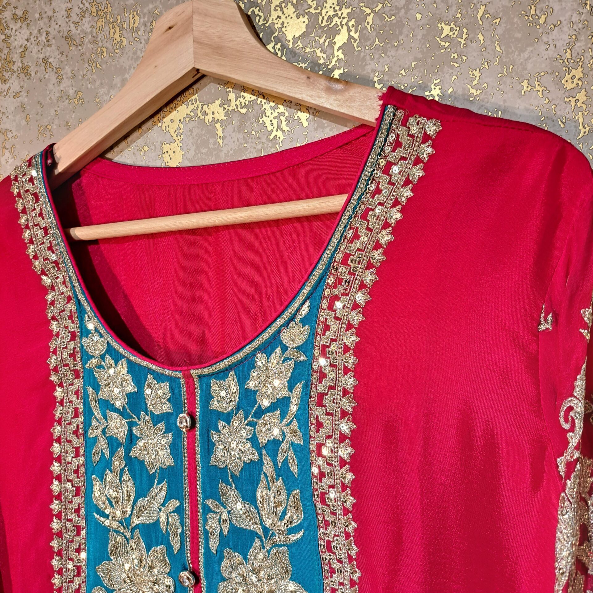 Designer Pink Firozi Salwar Suit With Dupatta Punjabi Party Wear Dresses Ladies Girls Ethnic Wear Indian Handmade Boutique - Image 3