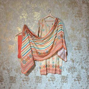 Off White Peach Printed Pure Cotton Casual Trouser Suit with Dupatta Dresses