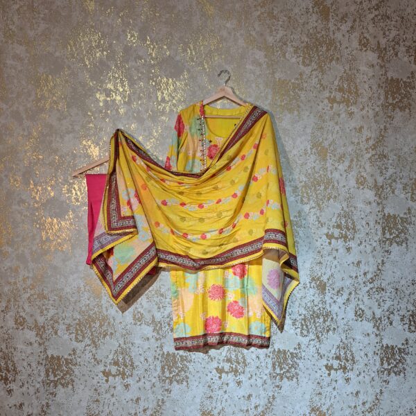 Yellow Printed Pure Cotton Casual Trouser Suit with Dupatta Dresses