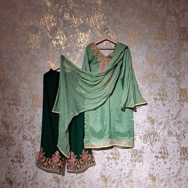 Designer Green Party Wear Palazzo Suit With Dupatta Dresses Ladies Girls Ethnic Wear Indian Handmade Boutique