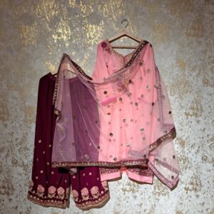 Designer Pink & Wine Party Wear Palazzo Suit With Dupatta Dresses Ladies Girls Ethnic Wear Indian Handmade Boutique