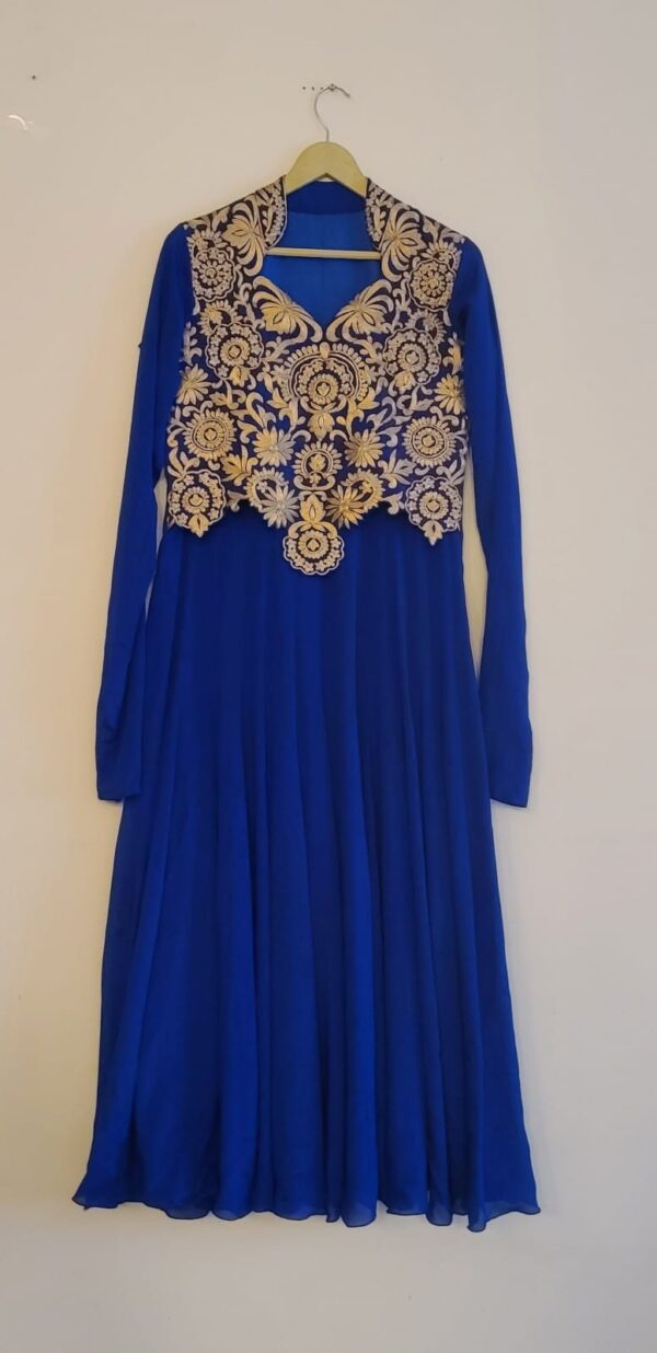Royal Blue Gown Designer Embroidered Punjabi Party Dress Ladies Girls Ethnic Wear Indian Boutique