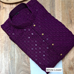 Chikankari Kurta - Dark Plum