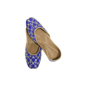 Traditional Indian Punjabi Juttis Women Ladies Mojari Ethnic Shoes Handmade Royal Blue Jutti Comfort Flat Shoes