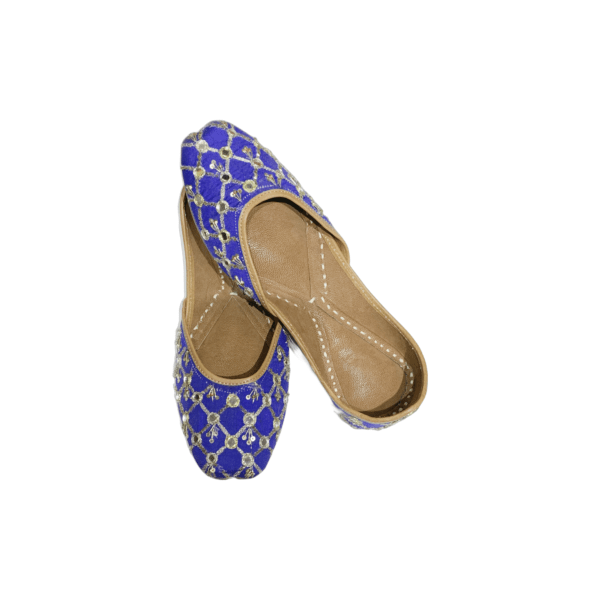 Traditional Indian Punjabi Juttis Women Ladies Mojari Ethnic Shoes Handmade Royal Blue Jutti Comfort Flat Shoes